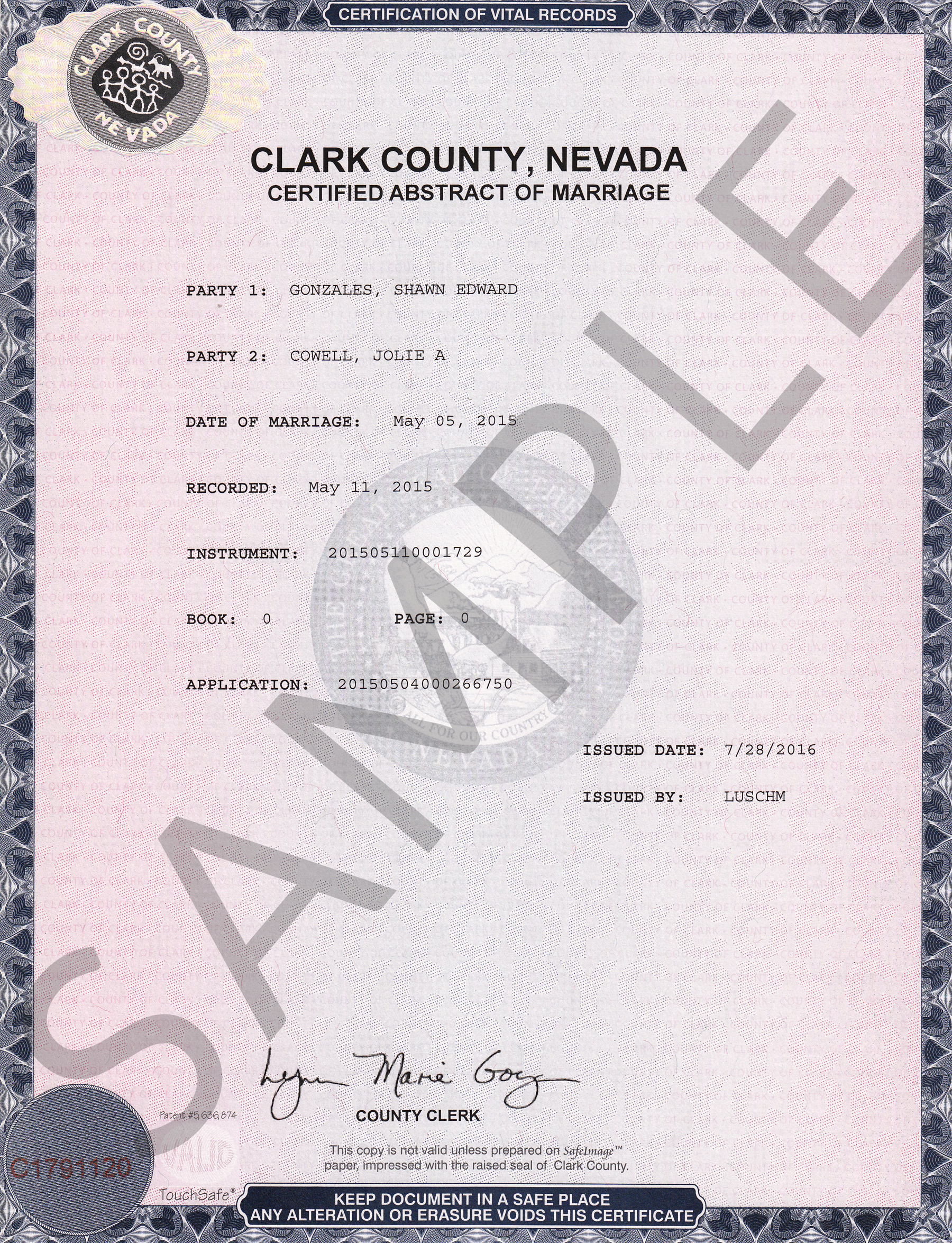 Sample Certificates | Nevada Document Retrieval Service